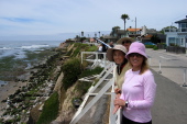 Kay, David, and Laura on East Cliff Drive, Santa Cruz; Pleasure Point in the background.