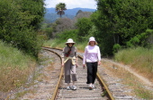 Kay and Laura walk the RR tracks in Capitola.