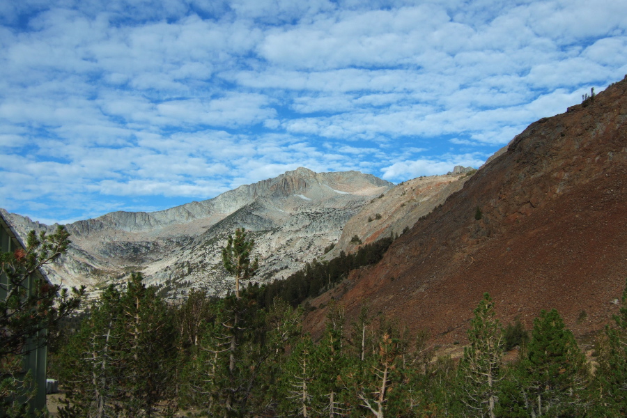 View toward the south and east ridge of Mt. Conness from Saddlebag Lake