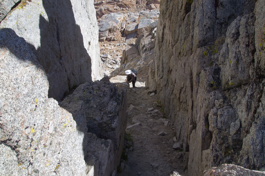 Stella makes her way up The Notch to the ridge.