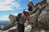 Stella and Frank grab the rough rock where necessary.