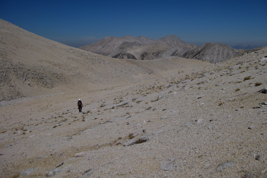 Stella climbs the slope to the viewpoint.