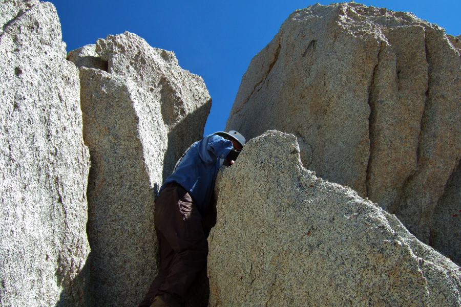 Frank decides to climb this chimney.