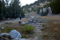 Stella walks down the Mono Pass Trail.
