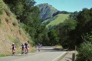 Cyclists ascend Calaveras Road from the north.