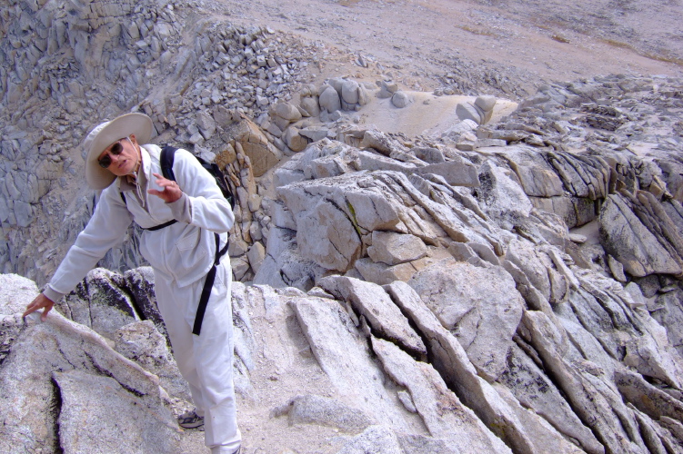 David on the narrow ridge to the summit.