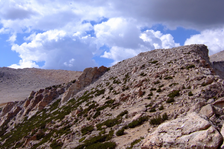 Larger clouds gather over Mt. Conness.