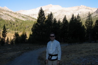 Bill near trailhead, Mt. Conness (12590ft) in background (9750ft)
