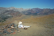 David rests at the halfway cairn (11620ft).