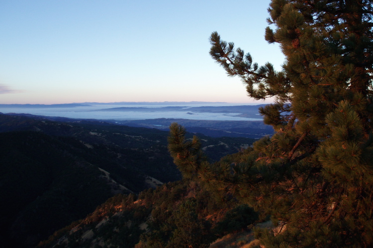 Fog over the southern Santa Clara Valley and Monterey Bay.