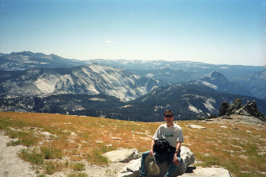 Bill rests on the approach to Mt. Hoffman.