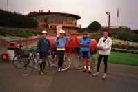 At the start of the ride at the south end of the Golden Gate Bridge. 