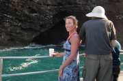 Bill and Laura at the railing near the lava tube on the Napali Coast