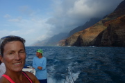 Laura enjoys her boat tour of the Napali Coast.