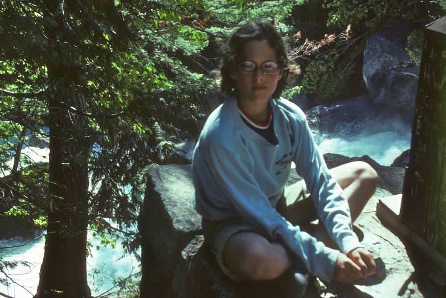 Laura at the John Muir Trail bridge over the Merced River