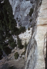 View down to the Mist Trail from the railing at Nevada Fall