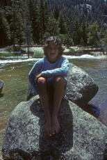 Laura at the Merced River at the top of Nevada Fall (1)