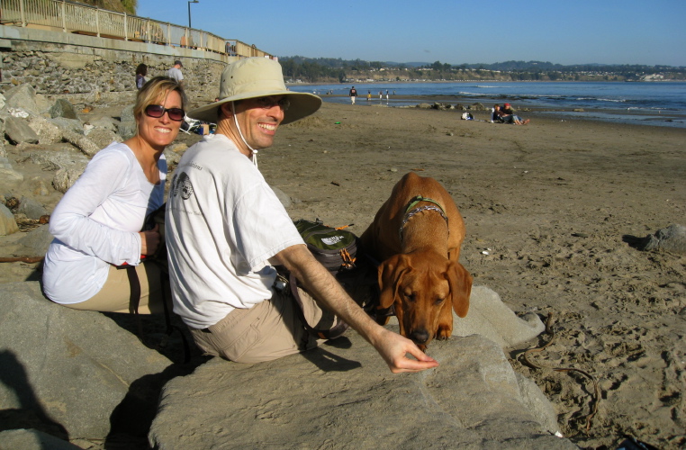 Laura, Bill, and Kumba at Capitola Beach.