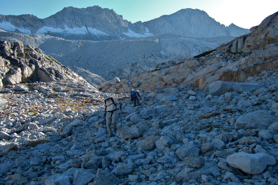 Hiking down the talus field.