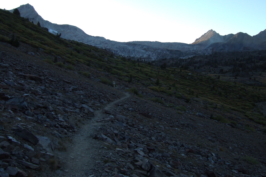 David hikes the trail along Saddlebag Lake.