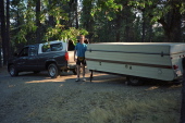 Dan models his pickup and trailer at the Burney Falls PG&E campground.