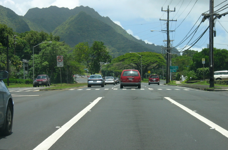 Driving east on the Pali Highway.