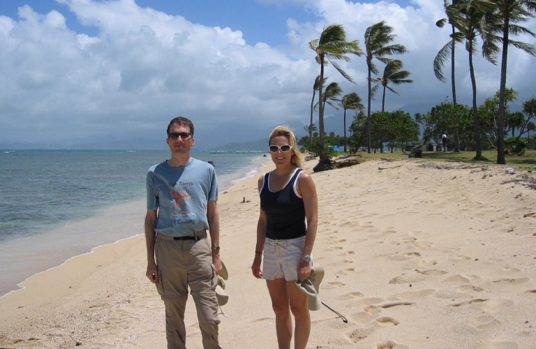 Bill and Laura on the beach at Kualoa State Park.