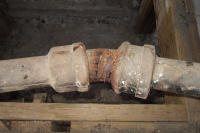In the old days sections of cast-iron pipe were brazed together with lead.