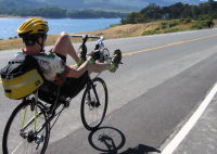 Zach rides past Lower Crystal Springs Reservoir