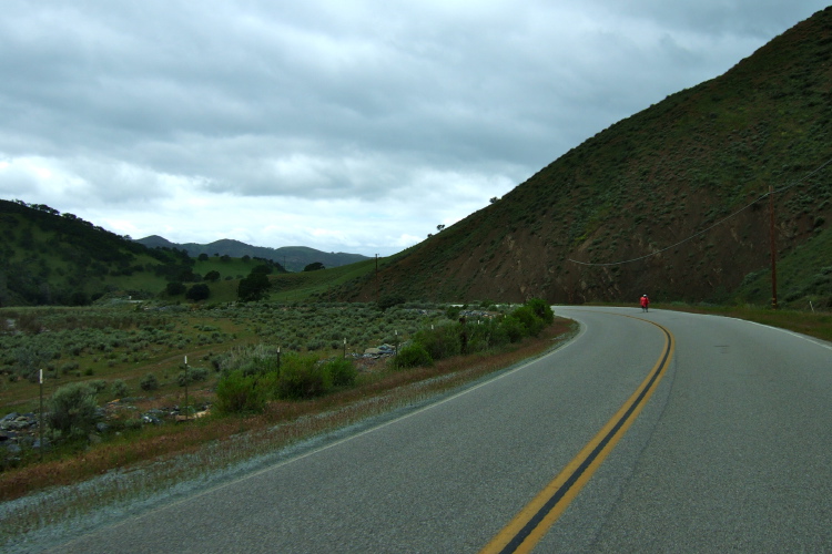 Riding down the last few miles of relatively flat road to Paicines.