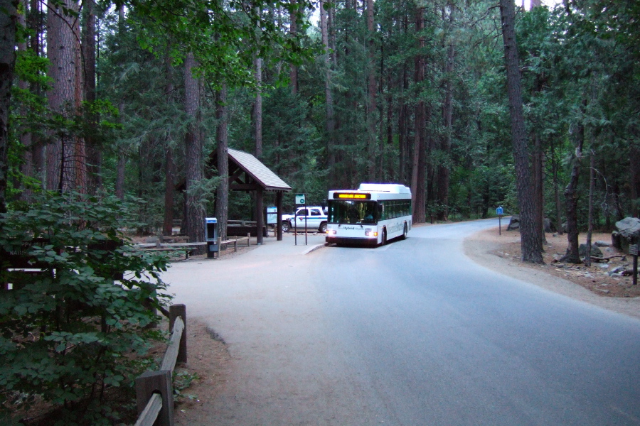 Catching the Valley Shuttle at Happy Isles