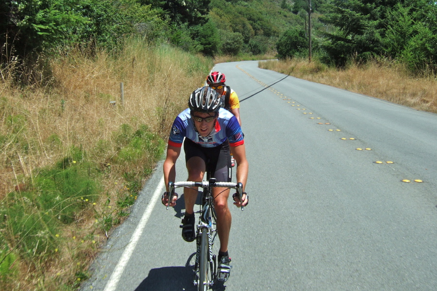 Stephen Berg and Mike Khaw tuck in behind me on Pescadero Rd.