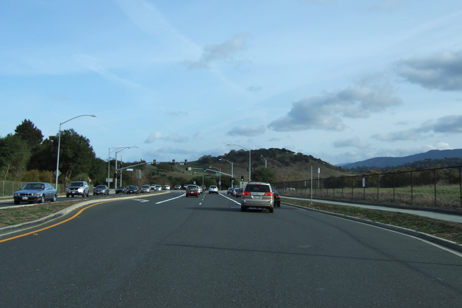 Getting into rush-hour traffic at Page Mill Road and Foothill Expressway