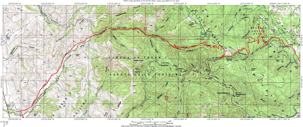 Purisima Creek Rd. and Kings Mountain Rd. Detail Map.