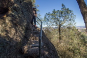 Stella descends the last stairway on High Peaks Trail.