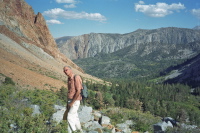 David climbs the canyon next to Piute Crags (left)