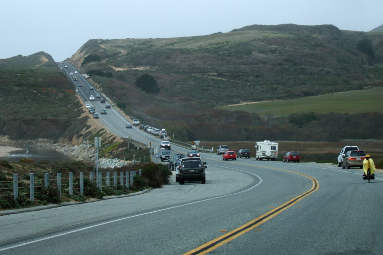 Zach gets ready to climb the Scott Creek hill, northbound on CA1.