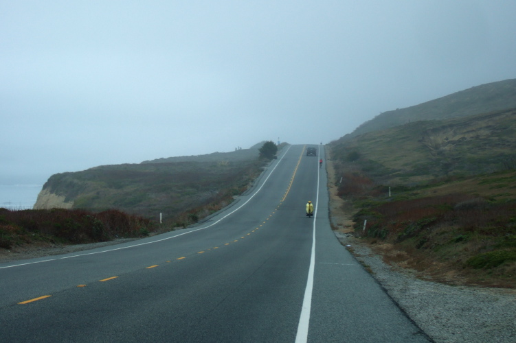 Zach climbs a short hill near San Gregorio while northbound on CA1.