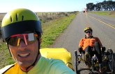 Bill (l) and Zach (r) on Sir Francis Drake Blvd., Pt. Reyes, riding east.