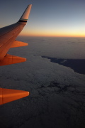 Sunset on the plane's wing