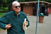 Dad enjoys a banana break.