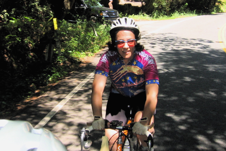 Stella climbing Old Santa Cruz Highway.