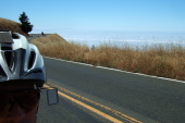 Climbing Pan-Toll Rd. above a low layer of fog.