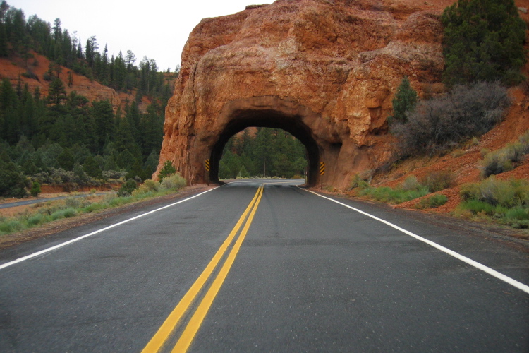 UT12 passing through a tunnel in Red Canyon.
