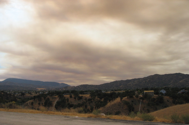 Smoke from the Castaic fire drifting over the Tehachapis.