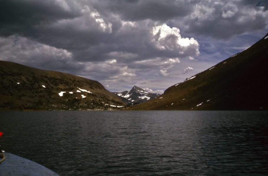 Returning to the Saddlebag Resort on the water taxi while the clouds gather.