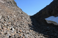 Hiking up through the clinkers from Lake Helen (10101ft) to Odell Lake (10267ft).