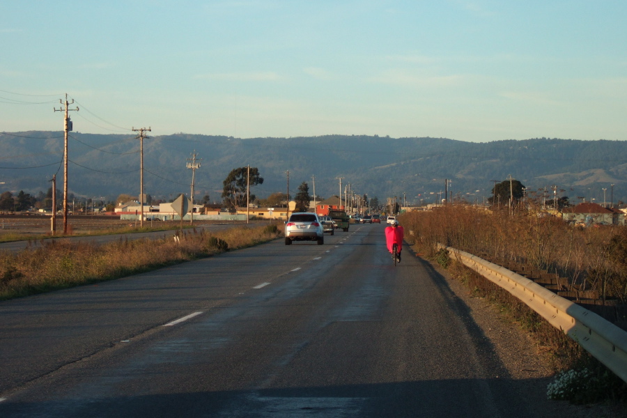 Ron Bobb rides into Pajaro on Salinas Road.