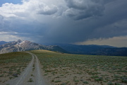 Mammoth Mountain and storm clouds from San Joaquin Ridge