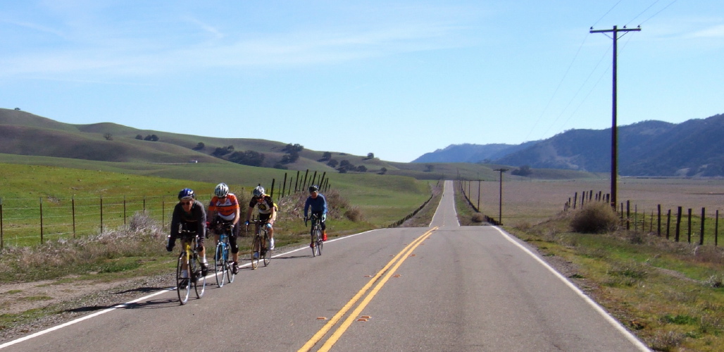 Dan Connelly prepares to pass (or has just been passed by) a three-man team on CA25 in Peachtree Valley.